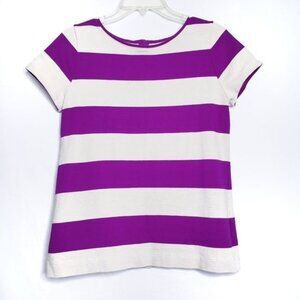 Loft Purple & Cream Striped Short Sleeve Knit Top Zipper Women's Size Small